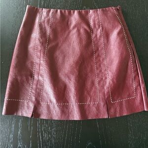 Maroon Faux Leather Mini Skirt
